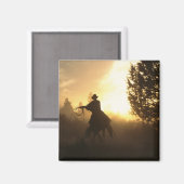 Cowboy mit Lasso in Sunset Magnet (Vorderseite/Rückseite)