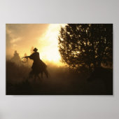 Cowboy mit Lasso in Sunset Poster (Vorne)