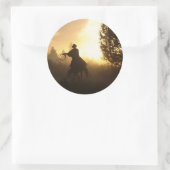 Cowboy mit Lasso in Sunset Runder Aufkleber (Tasche)