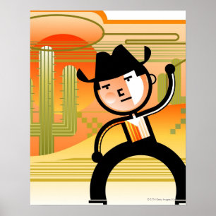 Cowboy mit Lasso und Kakteen Poster