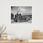Cowboy mit Pferd im LKW Poster (Küche)