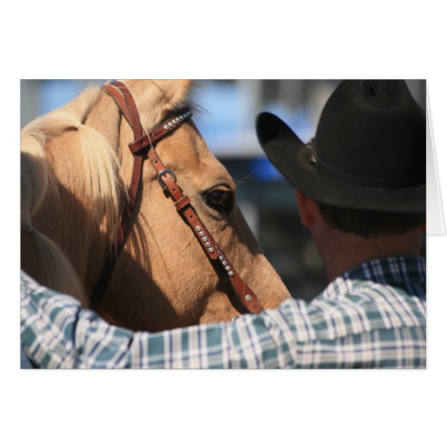 Cowboy mit Pferd Stehender Western Card (Vorderseite (Horizontal))