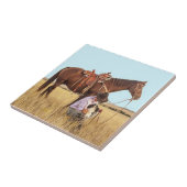Cowboy mit Pferd und Hund Fliese (Seite)