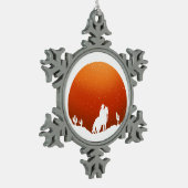 Cowboy mit Pferd Wilder West Sonnenuntergang Lands Schneeflocken Zinn-Ornament (Links)