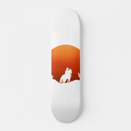 Cowboy mit Pferd Wilder West Sonnenuntergang Lands Skateboard (Vorne)