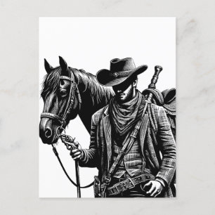 Cowboy mit Pferdeillustrierung Western Art Postkarte