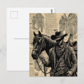Cowboy mit Pferdesattel Western Art Postkarte (Vorne/Hinten)
