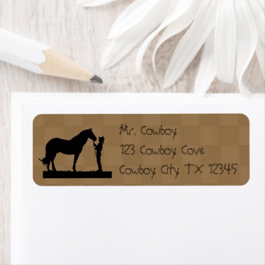 Cowboy mit seinen Rücksendeadressen-Aufklebern (Insitu)