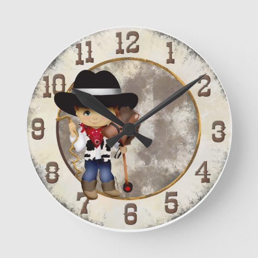 Cowboy mit Stock-Pferdeuhr Runde Wanduhr (Vorderseite)