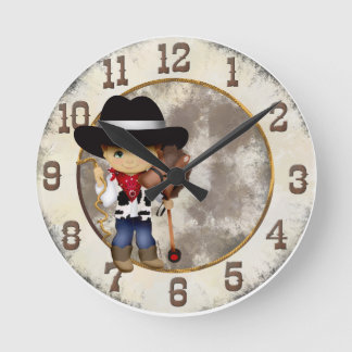 Cowboy mit Stock-Pferdeuhr Runde Wanduhr