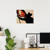 Cowboy mit US Flagge, Silhouette Poster (Heimbüro)