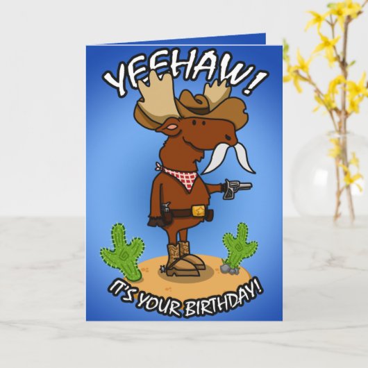 Cowboy Moose Birthday Card Karte (Gelbe Blume)