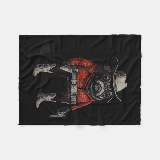 Cowboy Mops Dog Funny Western Outfit Red Mops Cowb Fleecedecke (Vorderseite (Horizontal))