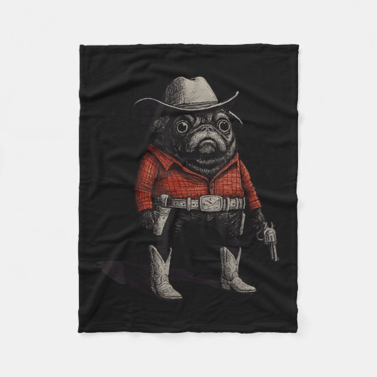 Cowboy Mops Dog Funny Western Outfit Red Mops Cowb Fleecedecke (Vorderseite)