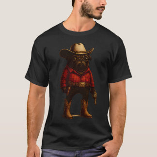 Cowboy-Mops-Hund Lustiges Western-Outfit Roter Mop T-Shirt