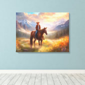 Cowboy Mountain Horseback Boy's Bedroom Art Leinwanddruck (Insitu (Holzboden))