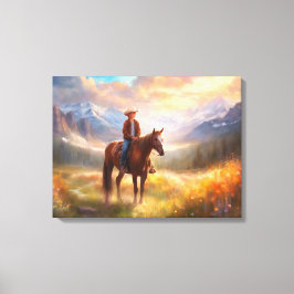 Cowboy Mountain Horseback Boy's Bedroom Art Leinwanddruck