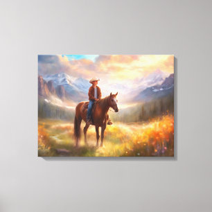 Cowboy Mountain Horseback Boy's Bedroom Art Leinwanddruck