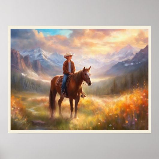 Cowboy Mountain Valley Boy's Bedroom Art Poster (Vorne)