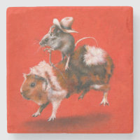 Cowboy Mouse Riding Guinea Schweinestein Untersetz