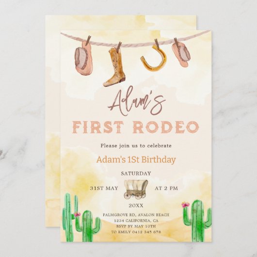 Cowboy-Neutral-Süd-Erster Geburtstag Einladung (Vorne/Hinten)