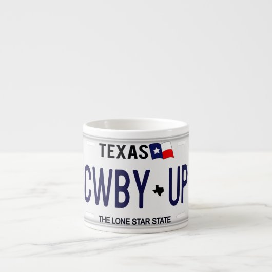 Cowboy oben! CWBY UP Texas-Kfz-Kennzeichen Espressotasse (Vorderseite)
