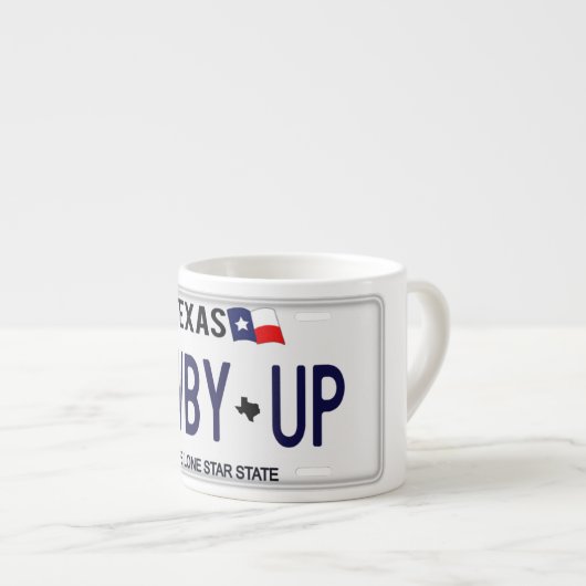 Cowboy oben! CWBY UP Texas-Kfz-Kennzeichen Espressotasse (Vorderseite Rechts)