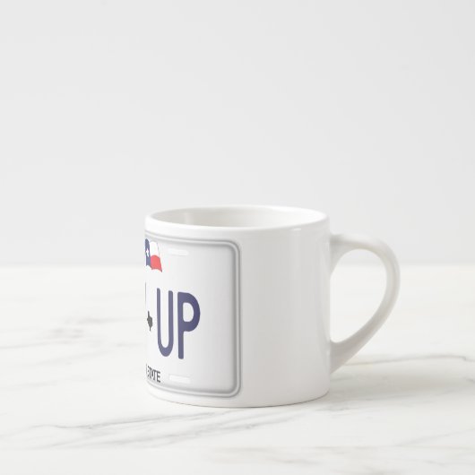 Cowboy oben!  CWBY UP Texas-Kfz-Kennzeichen Espressotasse (Rechts)