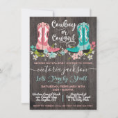 Cowboy oder Cowgirl Baby Shower Gender Reveal Einladung (Vorderseite)