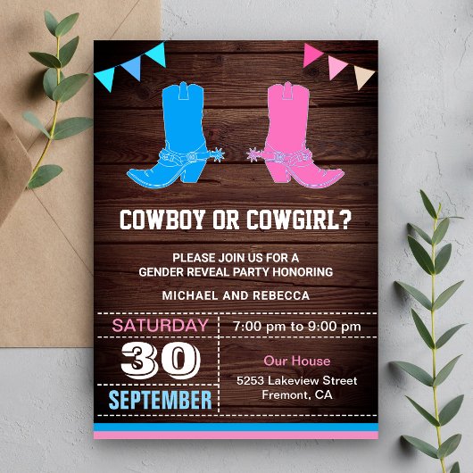 Cowboy oder Cowgirl Gender Reveal Party Einladung