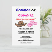 Cowboy oder Cowgirl Geschlecht offenbaren Party Einladung (Stehend Vorderseite)