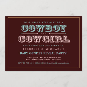 Cowboy-oder Cowgirl-Land-Baby-Geschlecht decken Einladung