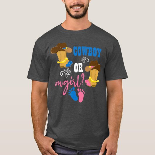 Cowboy oder Cowgirl Pregnancy Baby Gender Reveal T-Shirt (Vorderseite)