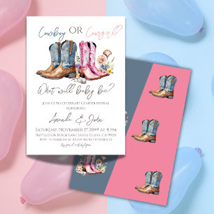 Cowboy oder Cowgirl Stiefel Blue Pink Gender Revea Einladung