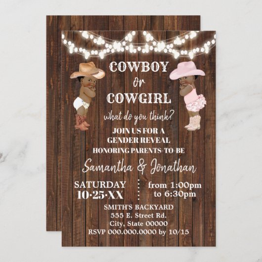 Cowboy oder Cowgirl Western Gender Reveal Dusche Einladung (Vorne/Hinten)