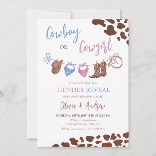 Cowboy oder Cowgirl Western Gender Reveal Einladung (Vorderseite)