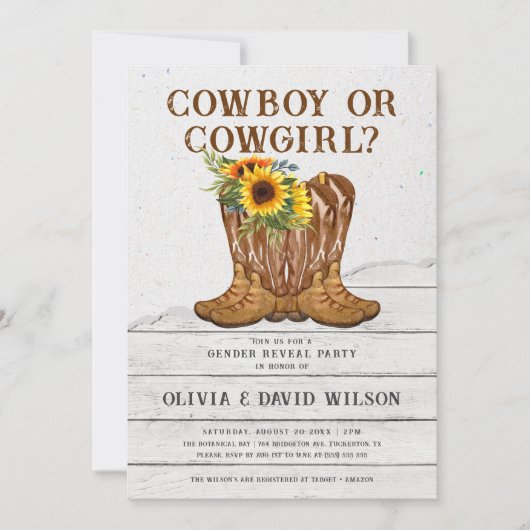 Cowboy oder Cowgirl Western Gender Reveal Einladung (Vorderseite)