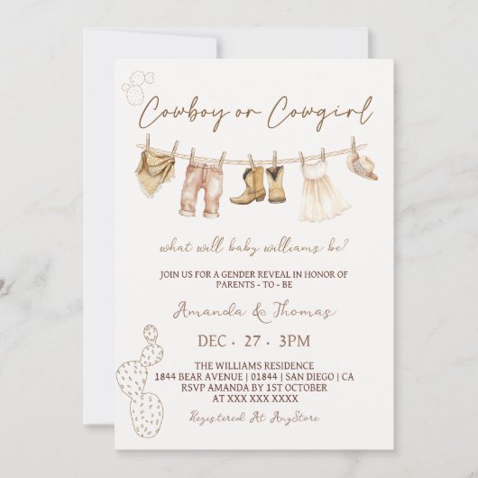 Cowboy oder Cowgirl Western Gender Reveve Einladun Einladung (Vorderseite)