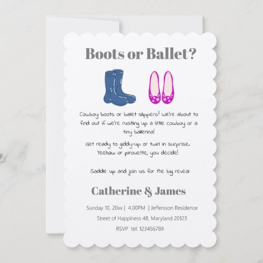 Cowboy oder Girl Boots Balet Gender Reveal Einladung (Vorderseite)