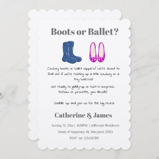Cowboy oder Girl Boots Balet Gender Reveal Einladung (Vorne/Hinten)