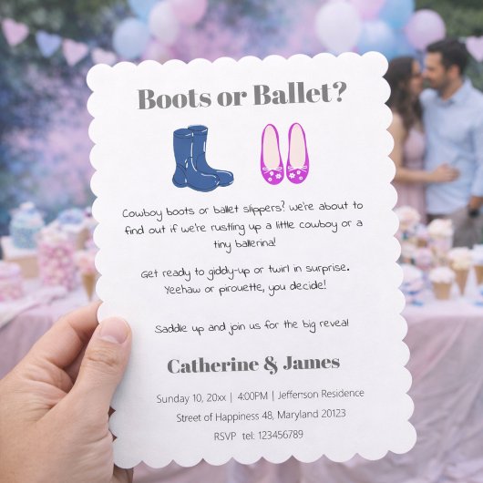 Cowboy oder Girl Boots Balet Gender Reveal Einladung