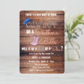 Cowboy oder Southern Belle Gender Reveal Baby Dusc Einladung (Stehend Vorderseite)