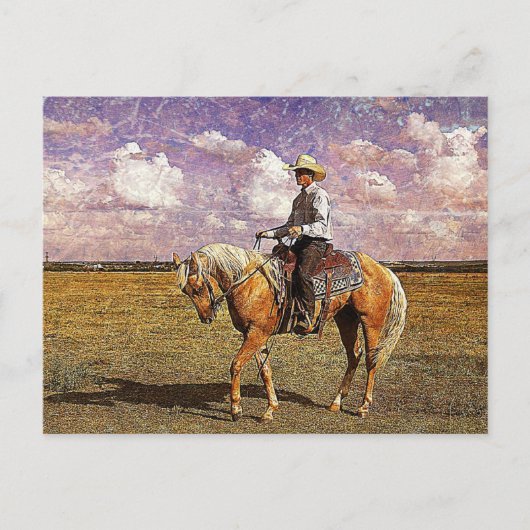 Cowboy on a palomino horse postkarte (Vorderseite)