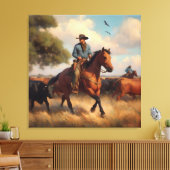 Cowboy on Bay Horse Leinwanddruck (Insitu (Wohnzimmer))