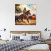 Cowboy on Bay Horse Leinwanddruck (Insitu (Schlafzimmer))