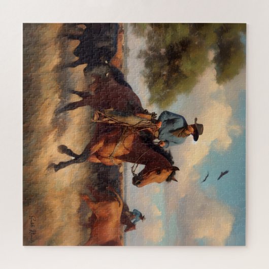 Cowboy on Bay Horse Puzzle (Horizontal)