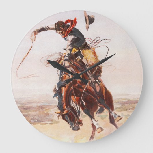 Cowboy on Bucking Bronco Große Wanduhr (Vorderseite)