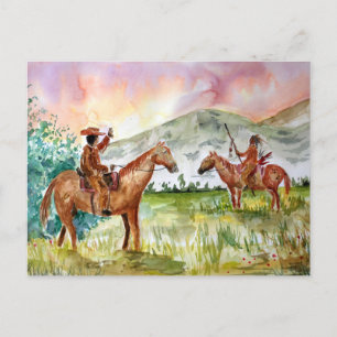 Cowboy on Horse trifft Indianer Postkarte