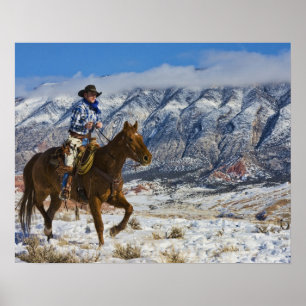 Cowboy on Horse wearing Leather Chaps Poster
