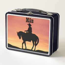 Cowboy on Horseback at Sunset Metall Brotdose